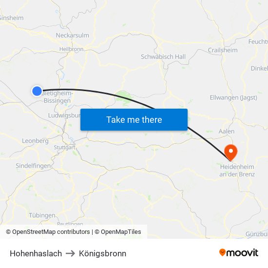 Hohenhaslach to Königsbronn map