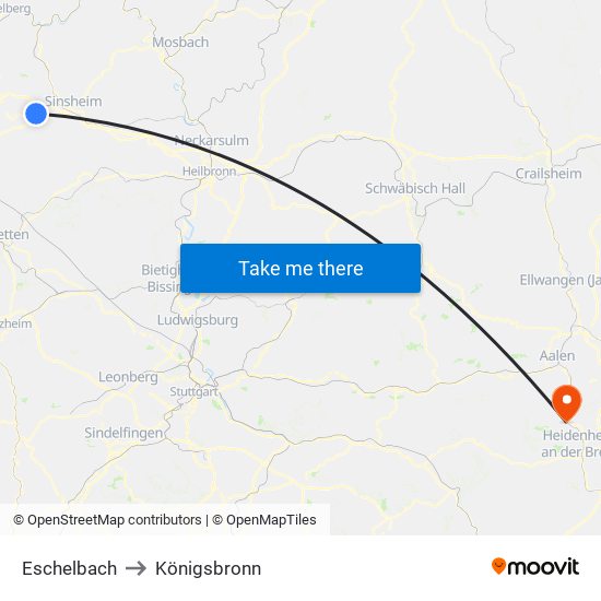 Eschelbach to Königsbronn map