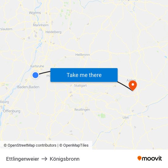 Ettlingenweier to Königsbronn map