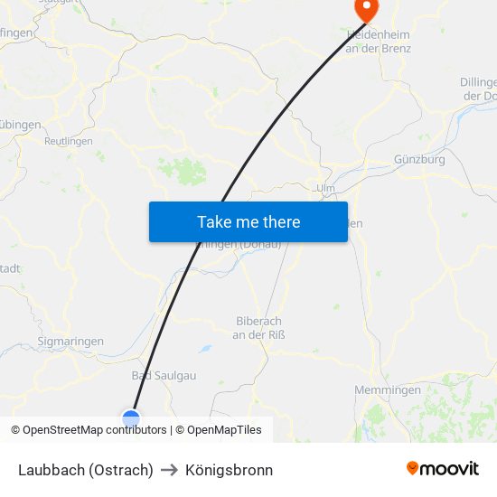 Laubbach (Ostrach) to Königsbronn map
