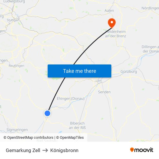 Gemarkung Zell to Königsbronn map