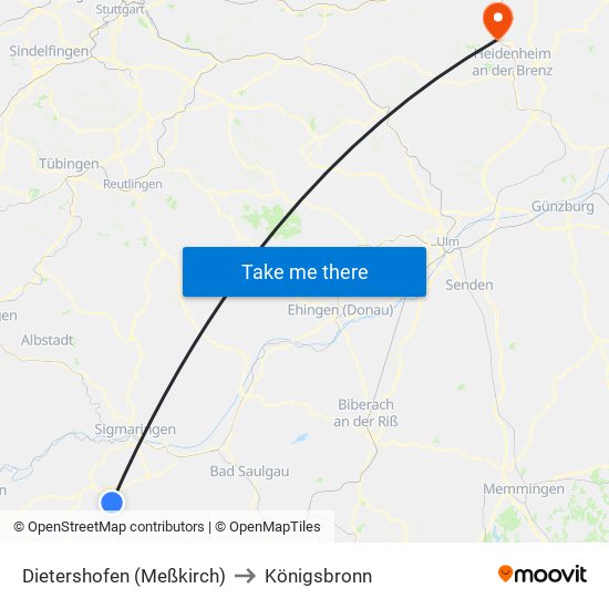 Dietershofen (Meßkirch) to Königsbronn map