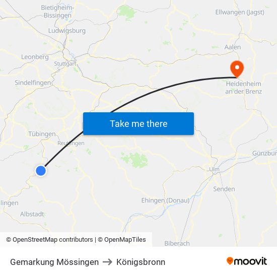 Gemarkung Mössingen to Königsbronn map