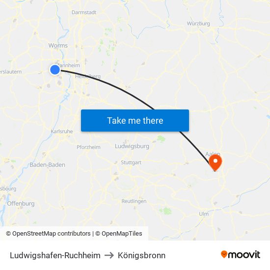 Ludwigshafen-Ruchheim to Königsbronn map