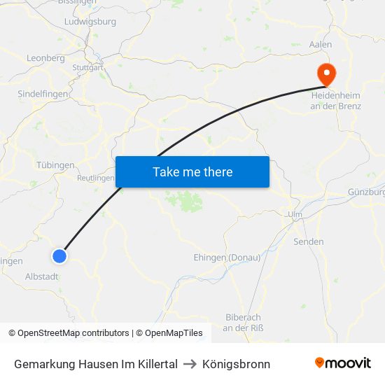 Gemarkung Hausen Im Killertal to Königsbronn map