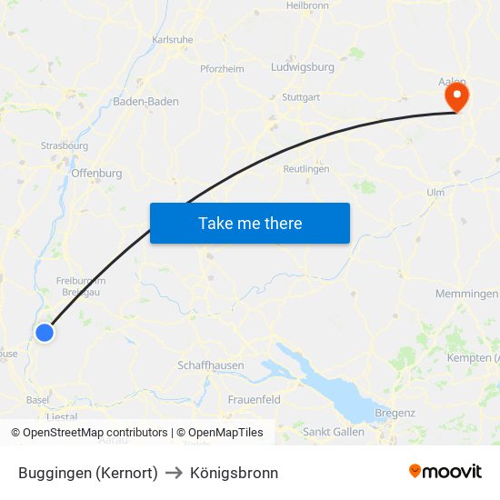 Buggingen (Kernort) to Königsbronn map