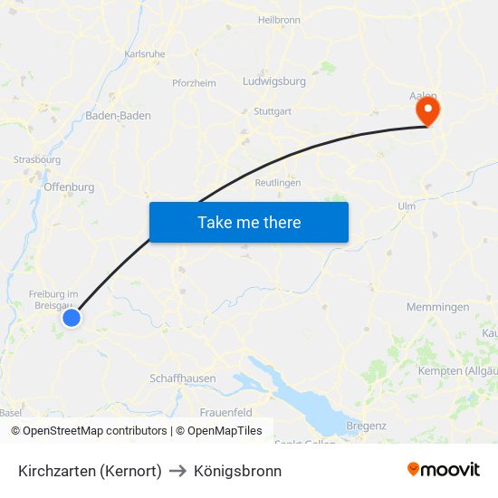 Kirchzarten (Kernort) to Königsbronn map