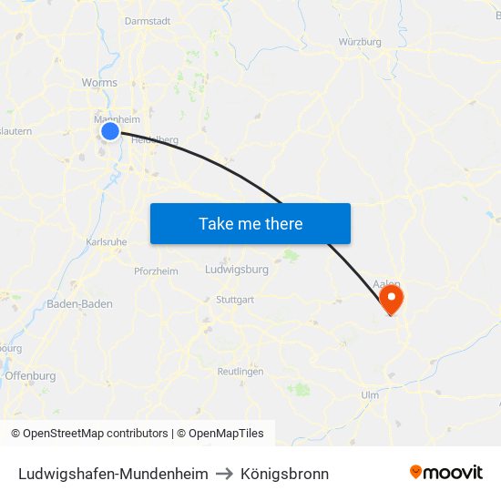 Ludwigshafen-Mundenheim to Königsbronn map