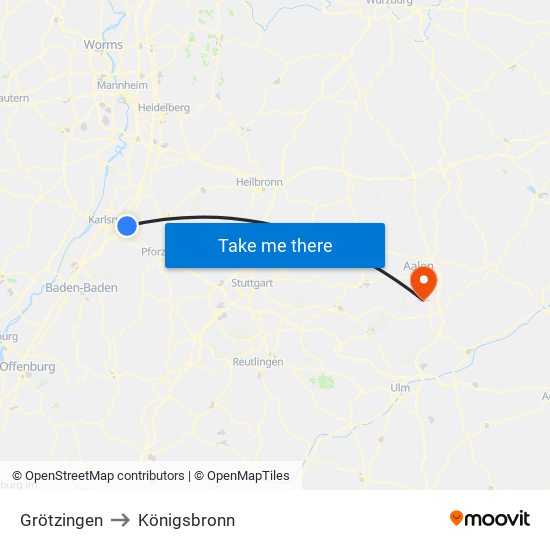 Grötzingen to Königsbronn map
