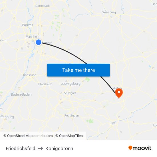 Friedrichsfeld to Königsbronn map