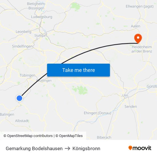 Gemarkung Bodelshausen to Königsbronn map