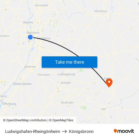 Ludwigshafen-Rheingönheim to Königsbronn map