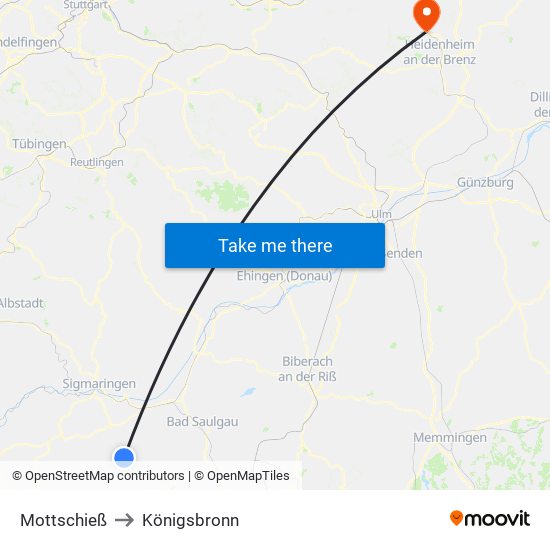 Mottschieß to Königsbronn map