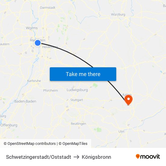 Schwetzingerstadt/Oststadt to Königsbronn map