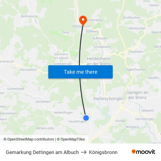 Gemarkung Dettingen am Albuch to Königsbronn map