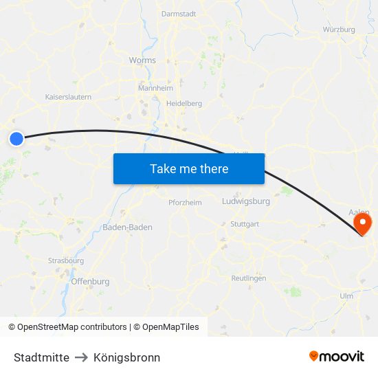 Stadtmitte to Königsbronn map