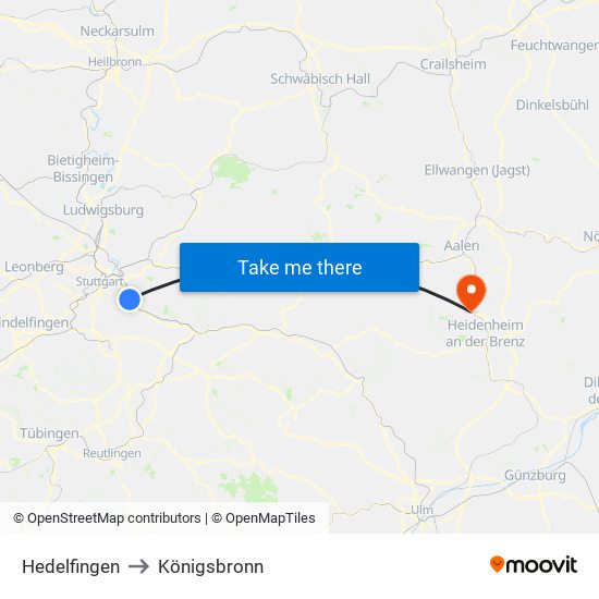 Hedelfingen to Königsbronn map