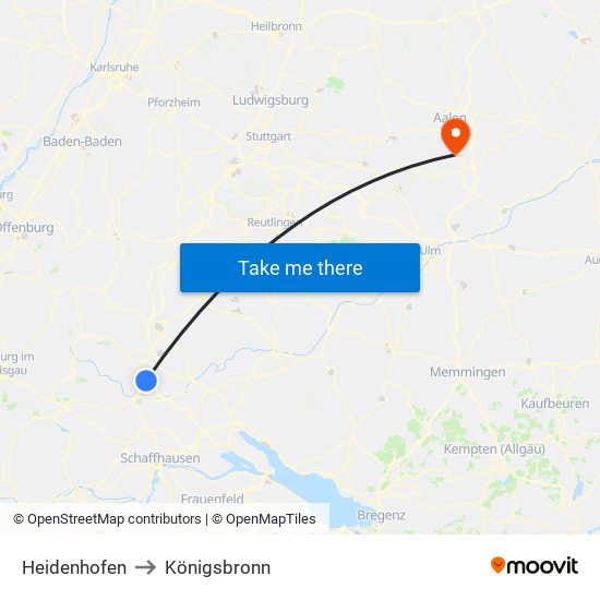 Heidenhofen to Königsbronn map