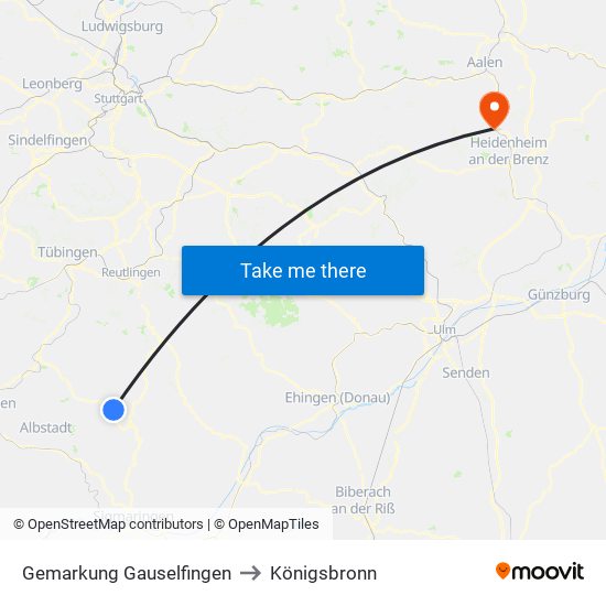 Gemarkung Gauselfingen to Königsbronn map