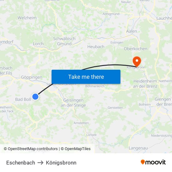 Eschenbach to Königsbronn map