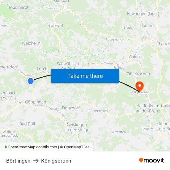 Börtlingen to Königsbronn map