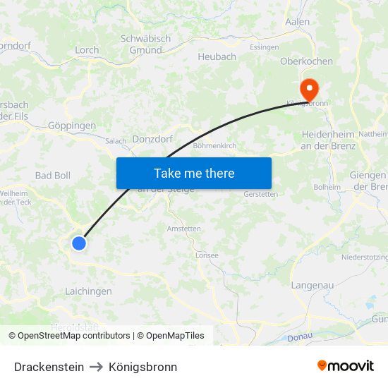 Drackenstein to Königsbronn map