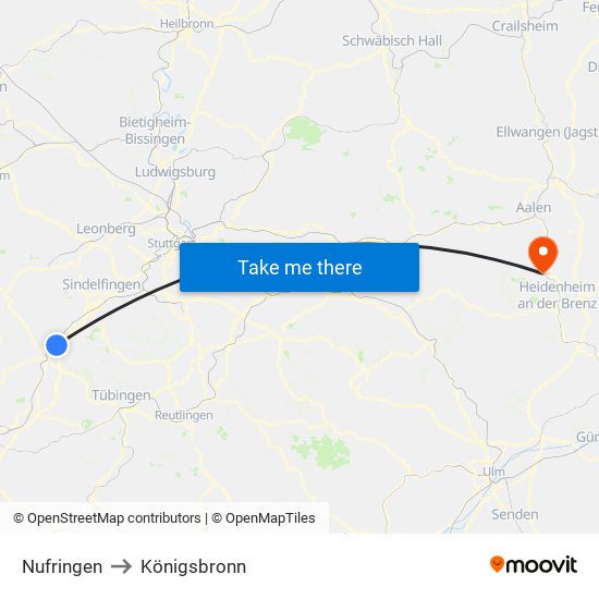 Nufringen to Königsbronn map