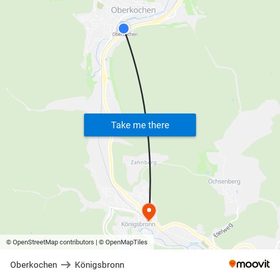 Oberkochen to Königsbronn map