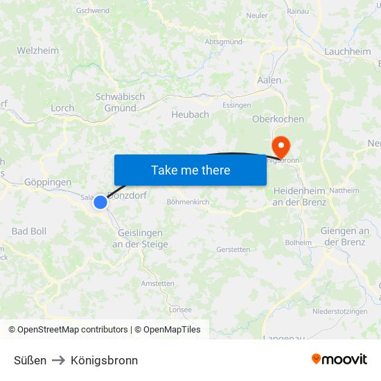 Süßen to Königsbronn map