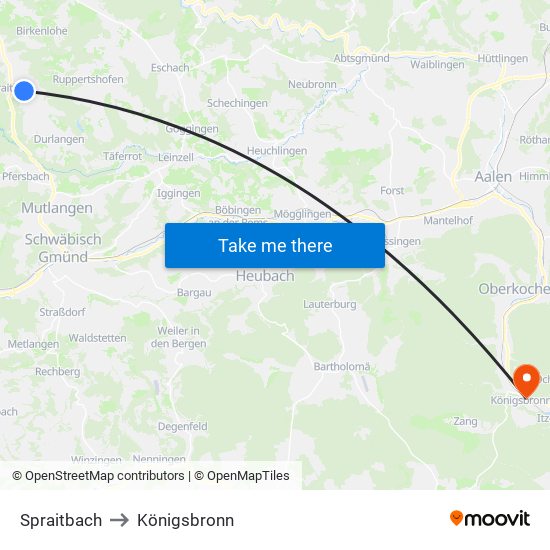 Spraitbach to Königsbronn map