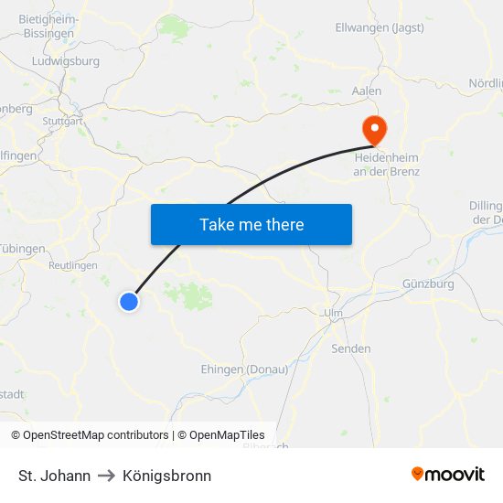 St. Johann to Königsbronn map