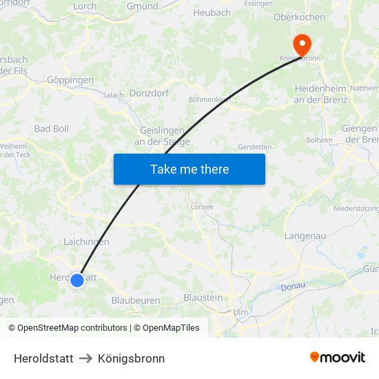 Heroldstatt to Königsbronn map