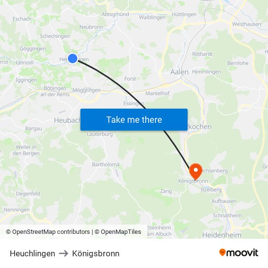 Heuchlingen to Königsbronn map
