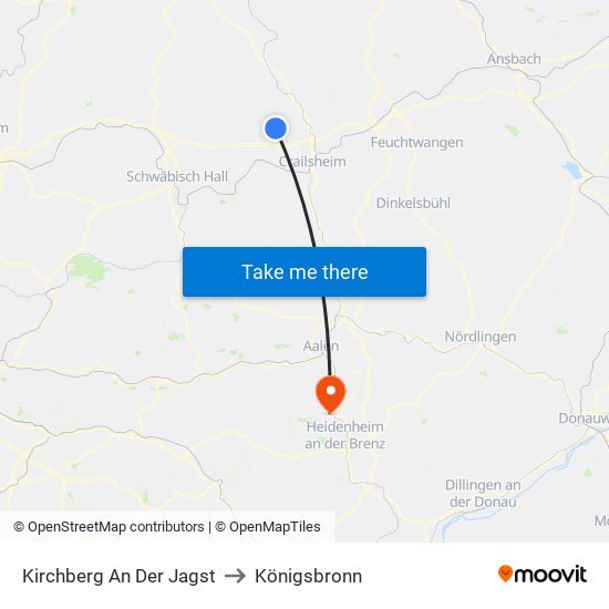 Kirchberg An Der Jagst to Königsbronn map