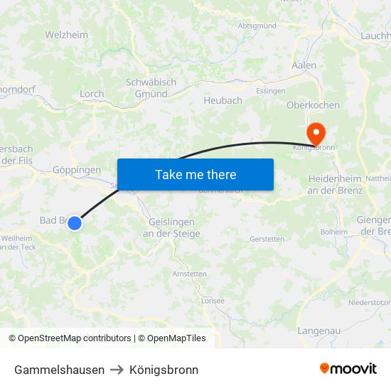Gammelshausen to Königsbronn map