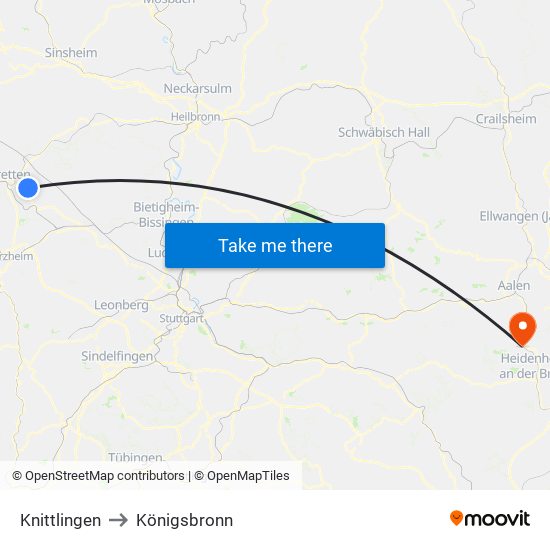 Knittlingen to Königsbronn map