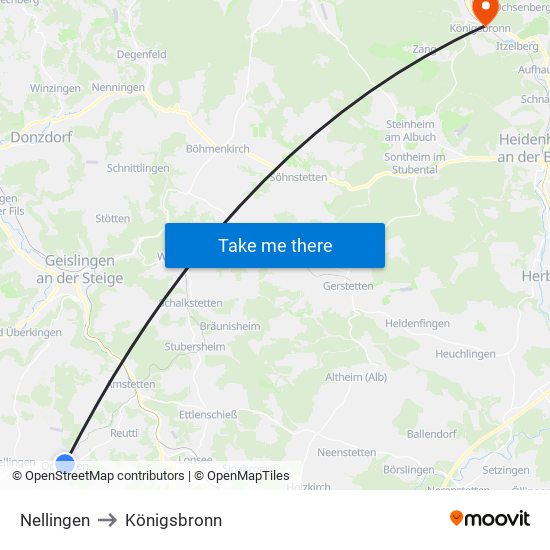 Nellingen to Königsbronn map