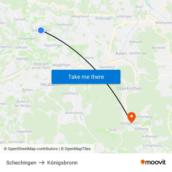 Schechingen to Königsbronn map