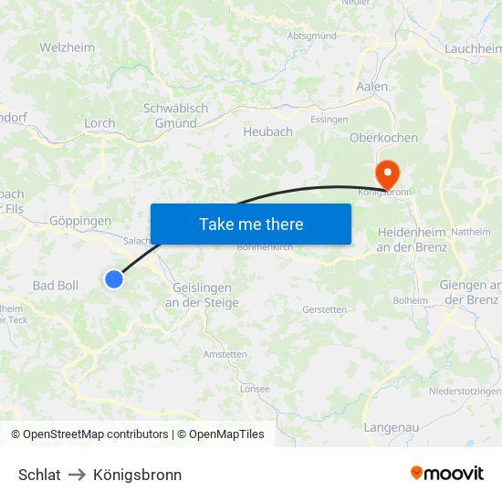 Schlat to Königsbronn map