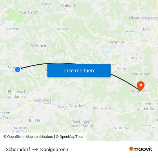 Schorndorf to Königsbronn map