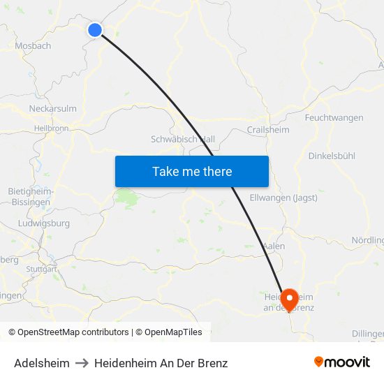 Adelsheim to Heidenheim An Der Brenz map