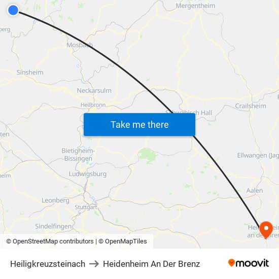 Heiligkreuzsteinach to Heidenheim An Der Brenz map