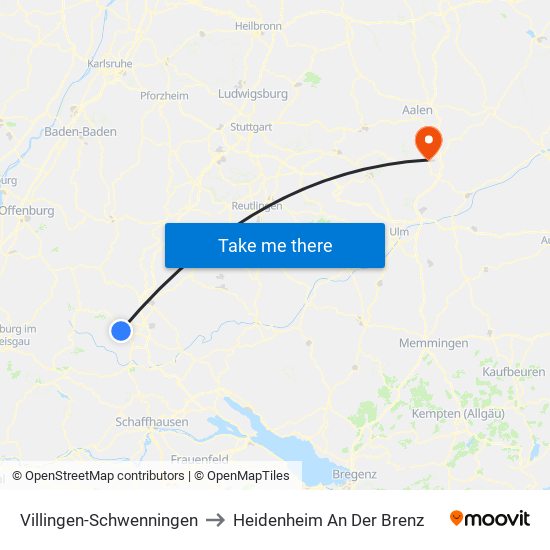 Villingen-Schwenningen to Heidenheim An Der Brenz map