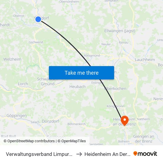 Verwaltungsverband Limpurger Land to Heidenheim An Der Brenz map