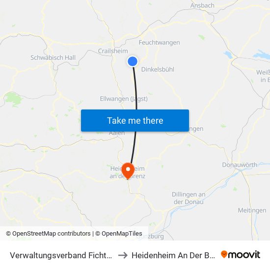 Verwaltungsverband Fichtenau to Heidenheim An Der Brenz map