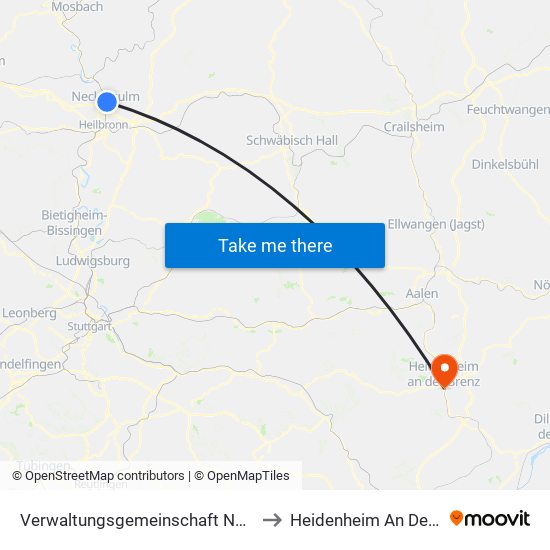 Verwaltungsgemeinschaft Neckarsulm to Heidenheim An Der Brenz map