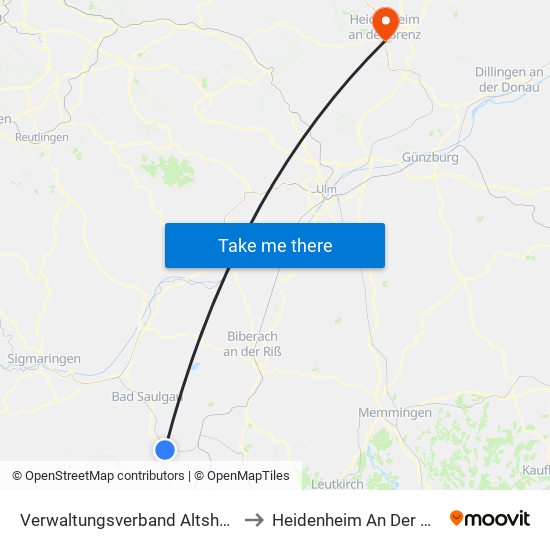Verwaltungsverband Altshausen to Heidenheim An Der Brenz map