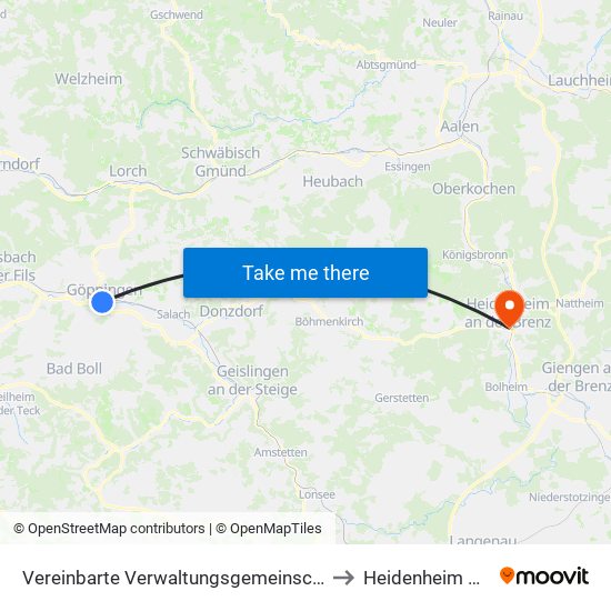 Vereinbarte Verwaltungsgemeinschaft Der Stadt Göppingen to Heidenheim An Der Brenz map