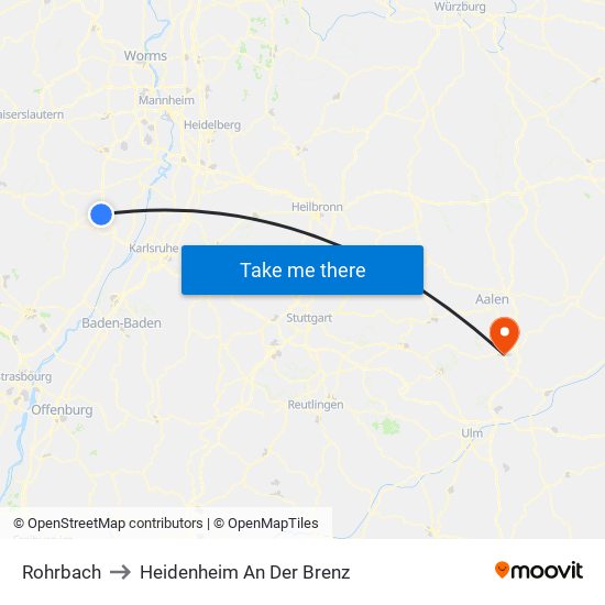 Rohrbach to Heidenheim An Der Brenz map