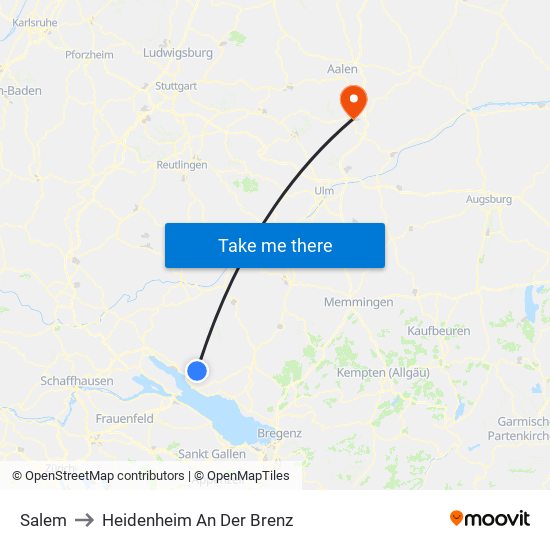 Salem to Heidenheim An Der Brenz map